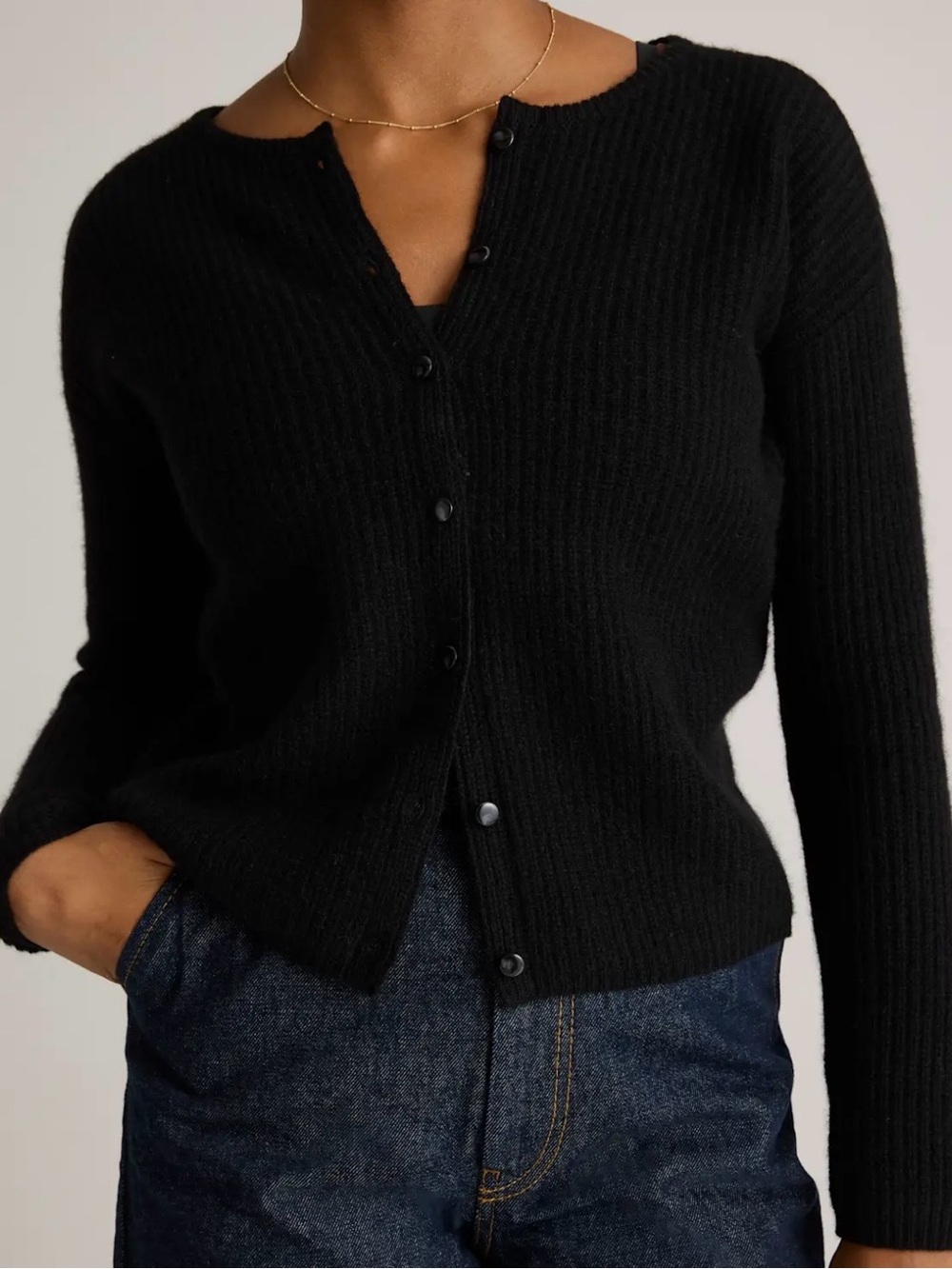 NWT Quince 100% Yak Soft Rib Crew Cardigan Black XS